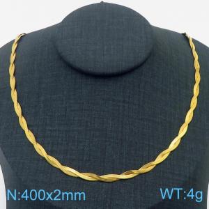 400x2mm Stainless Steel Braided Herringbone Necklace for Women Gold - KN281936-Z