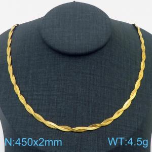450x2mm Stainless Steel Braided Herringbone Necklace for Women Gold - KN281937-Z