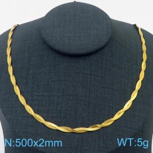 500x2mm Stainless Steel Braided Herringbone Necklace for Women Gold - KN281938-Z