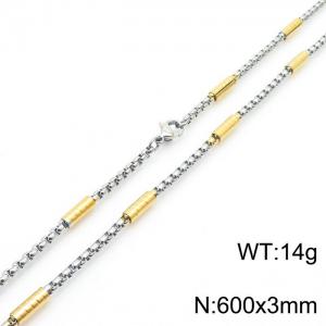 3*600mm Hip-hop style square pearl gold guaranteed stainless steel ladies necklace - KN282011-Z