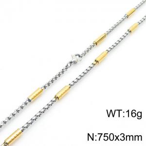 3*750mm Hip-hop style square pearl gold guaranteed stainless steel ladies necklace - KN282014-Z