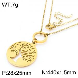 INS vacuum plated gold tree of life round pendant stainless steel ladies necklace - KN282015-Z