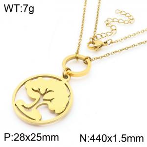 Vacuum plated gold tree of life round pendant stainless steel ladies necklace - KN282017-Z