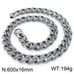 600mm Men Stainless Steel Striped Surface Cuban Chain Necklace - KN282027-KJX