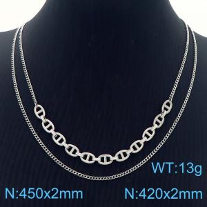 Simple stainless steel lady pearl nose double chain necklace - KN282219-Z