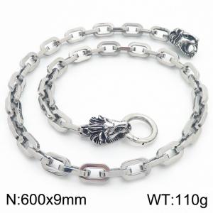 9*600m Retro double lion head stainless steel necklace for men - KN282395-Z