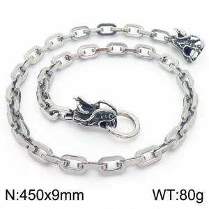 450mm Ethnic style stainless steel men's zodiac dragon head necklace - KN282400-Z