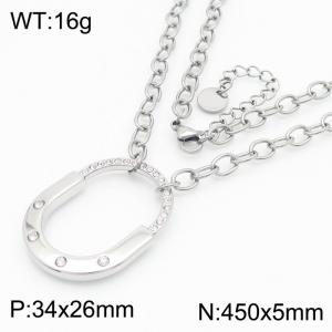 450x5mm Geometrical Pendant Zircon Charm Necklace Women Stainless Steel Silver Color - KN282669-SP