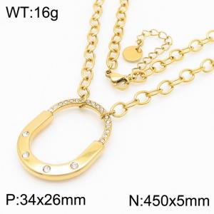 450x5mm Geometrical Pendant Zircon Charm Necklace Women Stainless Steel Gold Color - KN282670-SP