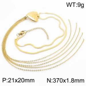 European and American fashion stainless steel snake bone chain hanging long tassel heart-shaped pendant charm gold necklace - KN282729-FA