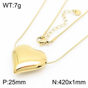 420x1mm 25mm Heart Shape Charm Necklaces Women Stainless Steel Gold Color - KN282730-HM