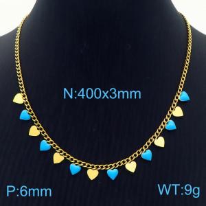 400x3mm Mini Blue Drip Oil Heart Charms Necklaces Women Stainless Steel Gold Color - KN282731-HM