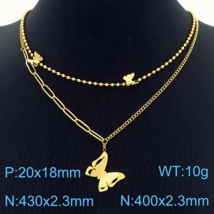 Double Butterfly Charm Necklace Women Stainless Steel Gold Color - KN282732-HM
