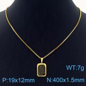 European and American fashion stainless steel square pearl chain hanging rectangular carved letters charm gold necklace - KN282741-CM