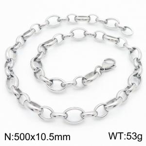 Simple and personalized stainless steel 210 × 10.5mm O-shaped chain lobster buckle charm silver necklace - KN282747-KFC