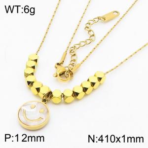 410mm Women Gold-Plated Stainless Steel Chain Necklace with Smile Emoji Pendant - KN282752-SP