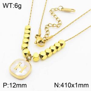 410mm Women Gold-Plated Stainless Steel Chain Necklace with Letter H Pendant - KN282753-SP