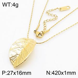 420mm Women Gold-Plated Stainless Steel Chain Necklace with Vivid Leaf Pendant - KN282754-SP