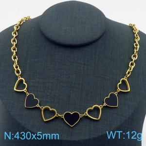 430mm Women Gold-Plated Stainless Steel&Black Enamel Love Hearts Links Necklace - KN282755-SP