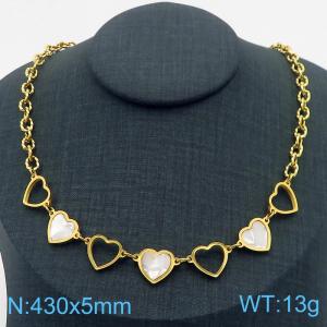 430mm Women Gold-Plated Stainless Steel&Shell Love Hearts Links Necklace - KN282756-SP