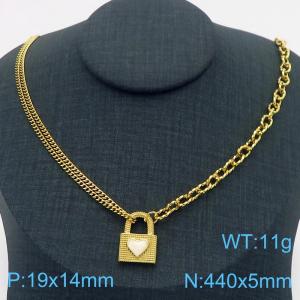 440mm Women Gold-Plated Stainless Steel Chain Neckalce with Lock Pendant - KN282763-SP