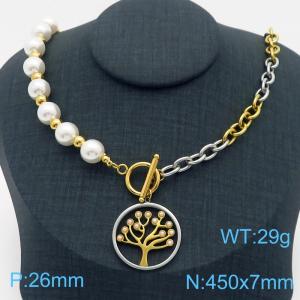 450mm Women Stainless Steel&Pearl Beads Neckalce with World Tree Pendant - KN282764-SP