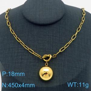 Stainless Steel Fashion Classic Square Wire Chain Hanging Bead Necklace Gold - KN282780-Z