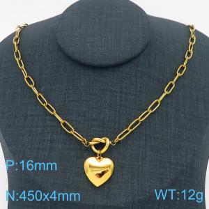 Simple and fashionable stainless steel peach heart necklace, women's gold color - KN282782-Z