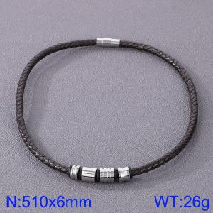 Stainless Steel Leather Necklaces - KN282862-TXH