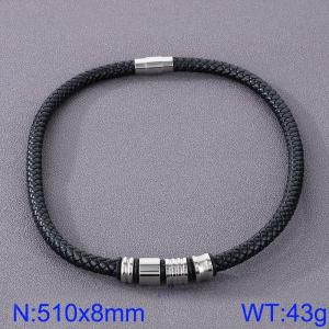 Stainless Steel Leather Necklaces - KN282864-TXH
