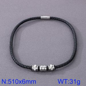 Stainless Steel Leather Necklaces - KN282867-TXH