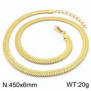 European and American Fashion Stainless Steel 450 × 6mm blade flat snake bone chain lobster buckle charm gold necklace - KN282947-GC