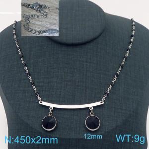 Fashionable and creative stainless steel curved piece connected gemstone pendant necklace - KN283152-Z