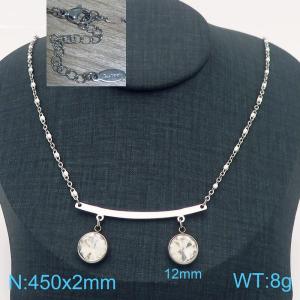 Fashionable and creative stainless steel curved piece connected gemstone pendant necklace - KN283154-Z