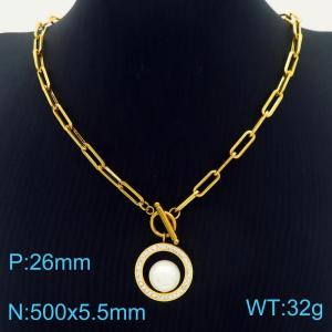 Personalized and fashionable zircon trimmed pearl stainless steel necklace - KN283168-Z