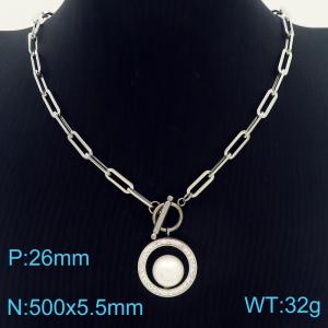 Personalized and fashionable zircon trimmed pearl stainless steel necklace - KN283169-Z