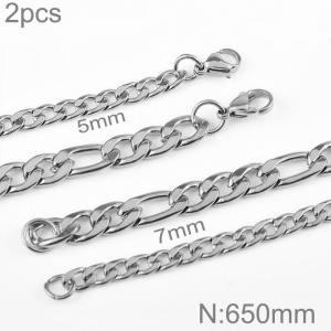 Simplified Figaro chain 5mm and 7mm stainless steel necklaces, 65cm - KN283266-Z