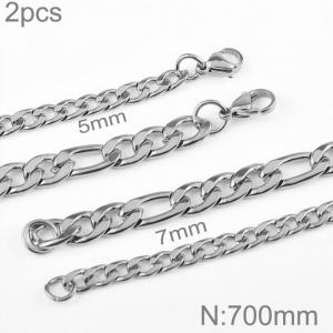 Simplified Figaro chain 5mm and 7mm stainless steel necklaces, 70cm - KN283267-Z