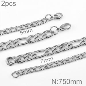 Simplified Figaro chain 5mm and 7mm stainless steel necklaces, 75cm - KN283268-Z