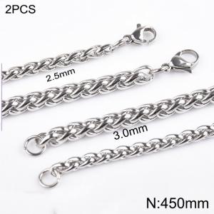 Simple and stylish stainless steel 2.5mm and 3mm flower basket chain necklace, chain length 45cm - KN283311-Z