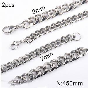 Simple and stylish stainless steel 7mm and 9mm six sided polished Cuban necklace, chain length 45cm - KN283318-Z