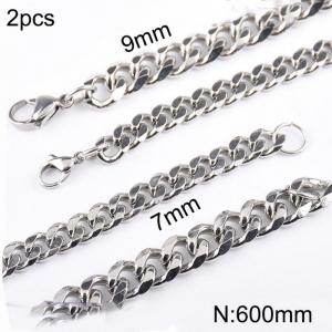 Simple and stylish stainless steel 7mm and 9mm six sided polished Cuban necklace, chain length 60cm - KN283321-Z