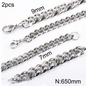 Simple and stylish stainless steel 7mm and 9mm six sided polished Cuban necklace, chain length 65cm - KN283322-Z