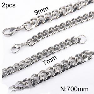 Simple and stylish stainless steel 7mm and 9mm six sided polished Cuban necklace, chain length 70cm - KN283323-Z