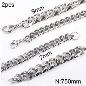 Simple and stylish stainless steel 7mm and 9mm six sided polished Cuban necklace, chain length 75cm - KN283324-Z