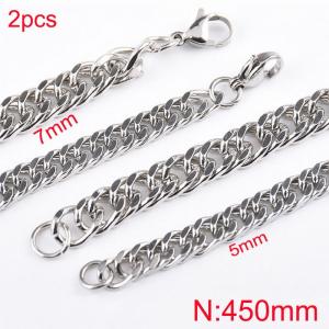 Simple and stylish stainless steel 5mm and 7mm whip chain necklace, chain length 45cm - KN283325-Z