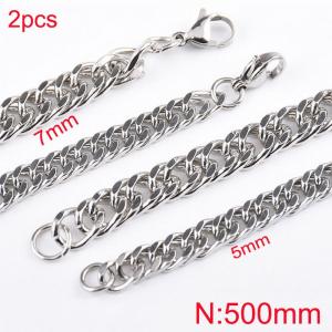 Simple and stylish stainless steel 5mm and 7mm whip chain necklace, chain length 50cm - KN283326-Z