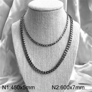 Simple and stylish stainless steel Figaro+Cuban chain layered necklace - KN283331-Z