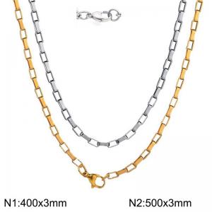 Simple and stylish stainless steel two-color square box chain with stacked necklace - KN283340-Z