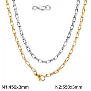 Simple and stylish stainless steel two-color square box chain with stacked necklace - KN283341-Z